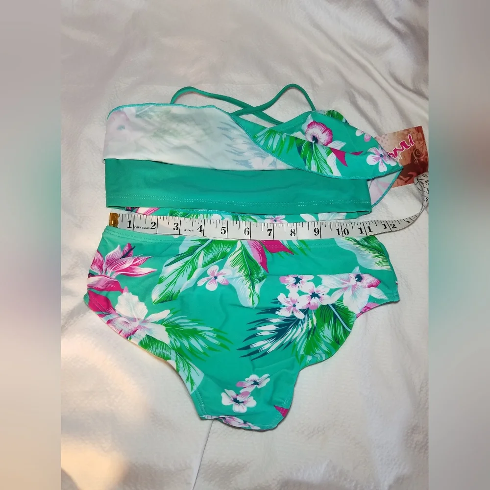 NWT GIRLS CROSS BACK RUFFLE  TROPICAL BIKINI SWIM SET